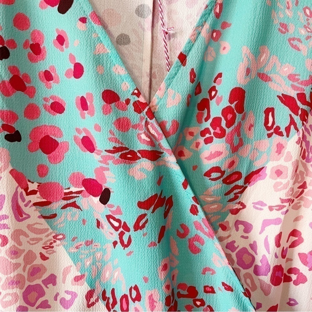 Umgee NWT Floral and Animal Print Mixed Print Crossover Blouse w/ Ruffles Small - Picture 6 of 11